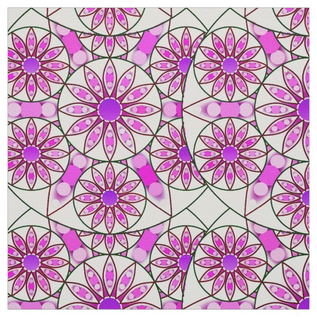 Mandala pattern, lavender, pink, hot pink, white fabric (Swatch)