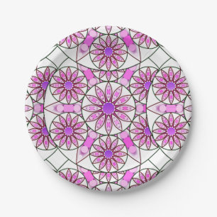 Mandala pattern, lavender, pink, hot pink, white paper plate