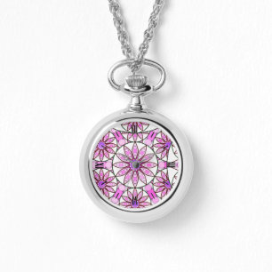 Mandala pattern, lavender, pink, hot pink, white watch