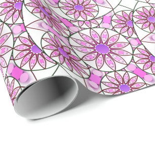 Mandala pattern, lavender, pink, hot pink, white wrapping paper
