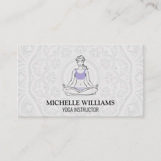 Mandala Pattern | Meditation | Woman in Yoga Pose Business Card (Front)