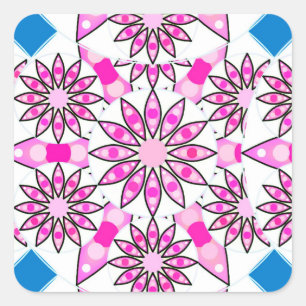 Mandala pattern, pink, hot pink, cobalt blue square sticker