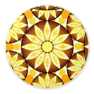 Mandala pattern, shades of brown and gold ceramic knob