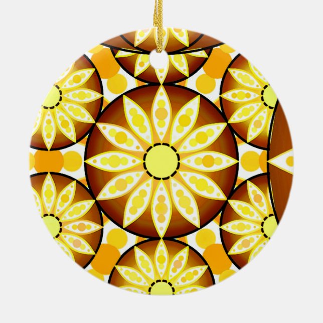 Mandala pattern, shades of brown and gold ceramic tree decoration (Back)