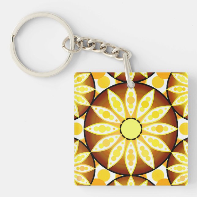Mandala pattern, shades of brown and gold key ring (Front)