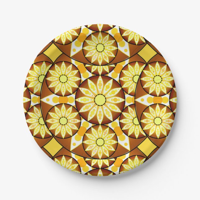 Mandala pattern, shades of brown and gold paper plate (Front)