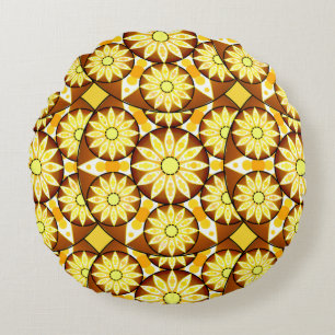 Mandala pattern, shades of brown and gold round cushion