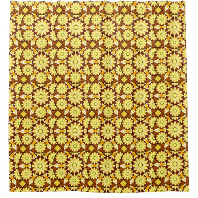 Mandala pattern, shades of brown and gold shower curtain (Front)