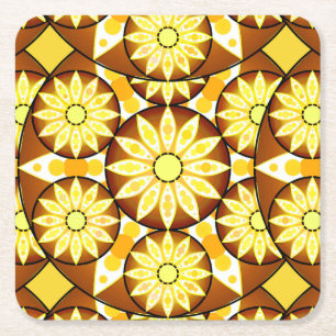 Mandala pattern, shades of brown and gold square paper coaster