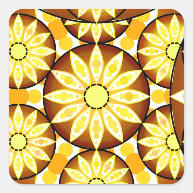 Mandala pattern, shades of brown and gold square sticker (Front)