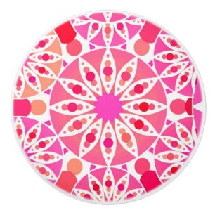 Mandala pattern, shades of pink and coral ceramic knob