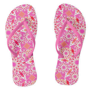Mandala pattern, shades of pink and coral flip flops