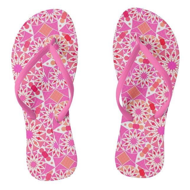 Mandala pattern, shades of pink and coral flip flops (Footbed)
