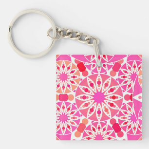Mandala pattern, shades of pink and coral key ring