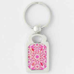 Mandala pattern, shades of pink and coral key ring