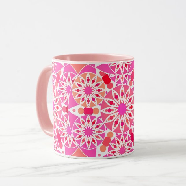 Mandala pattern, shades of pink and coral mug (Front Left)