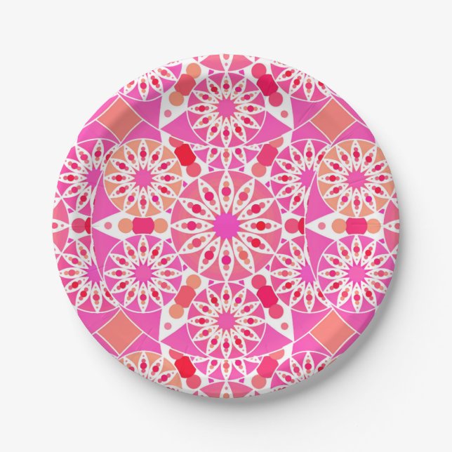 Mandala pattern, shades of pink and coral paper plate (Front)