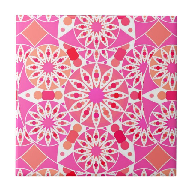 Mandala pattern, shades of pink and coral tile (Front)