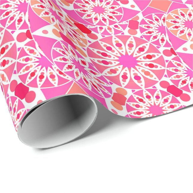 Mandala pattern, shades of pink and coral wrapping paper (Roll Corner)
