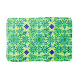 Mandala pattern, turquoise, blue, lime green bath mat