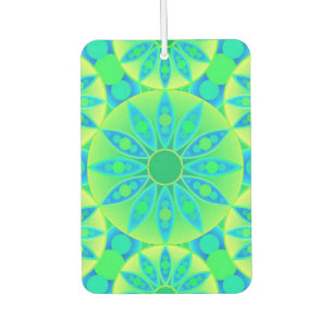 Mandala pattern, turquoise, blue, lime green car air freshener