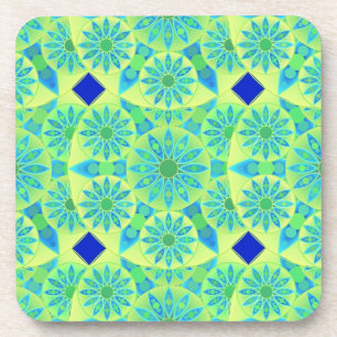 Mandala pattern, turquoise, blue, lime green coaster