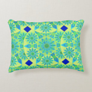 Mandala pattern, turquoise, blue, lime green decorative cushion