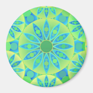 Mandala pattern, turquoise, blue, lime green magnet