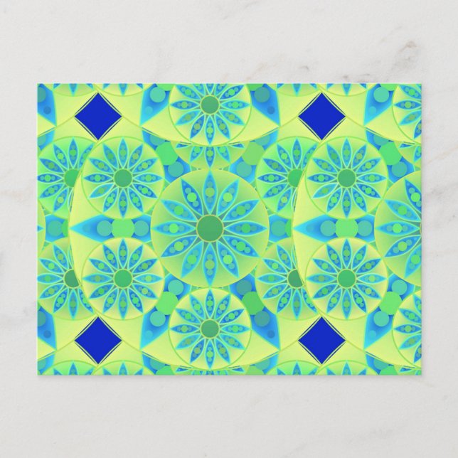 Mandala pattern, turquoise, blue, lime green postcard (Front)