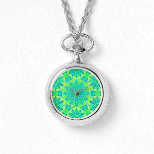 Mandala pattern, turquoise, blue, lime green watch