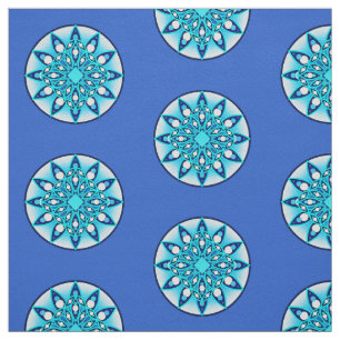 Mandala pattern, turquoise, cobalt blue and white fabric