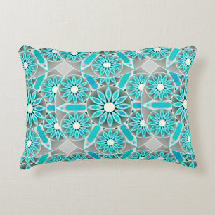 Mandala pattern, turquoise, silver grey and white decorative cushion