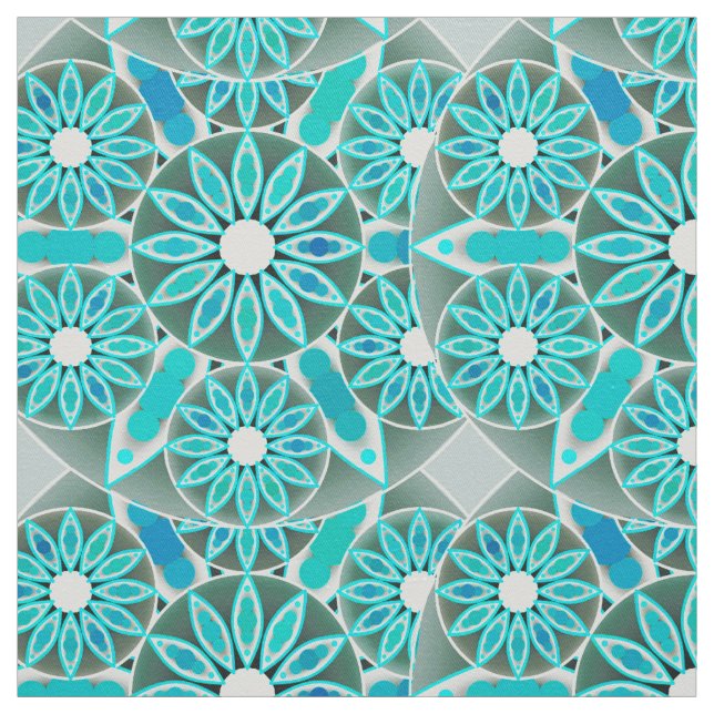 Mandala pattern, turquoise, silver grey and white fabric (Swatch)