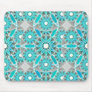 Mandala pattern, turquoise, silver grey and white mouse mat