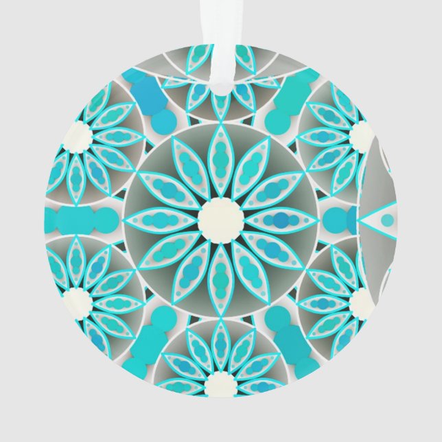 Mandala pattern, turquoise, silver grey and white ornament (Back)