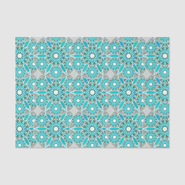 Mandala pattern, turquoise, silver grey and white tissue paper (Front)