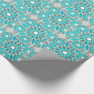 Mandala pattern, turquoise, silver grey and white wrapping paper
