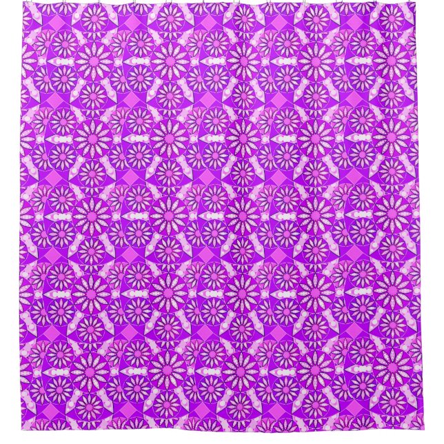 Mandala pattern, violet, orchid and pink shower curtain (Front)