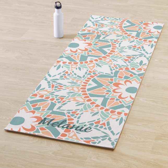 Mandala Peach Teal Monogram Yoga Mat (In Situ)