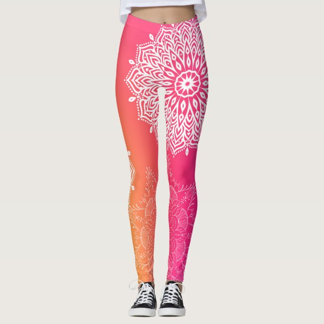 Mandala Pink and Yellow YOGA Leggings (Front)