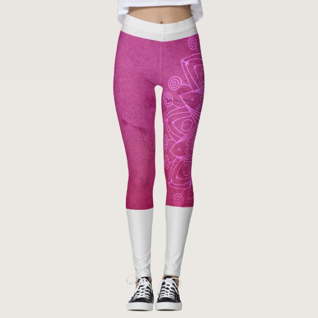 Mandala Pink Yoga Meditation Leggings (Front)