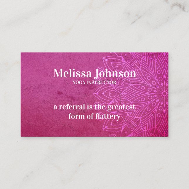 Mandala Pink Yoga Meditation Refer a Friend Referral Card (Front)