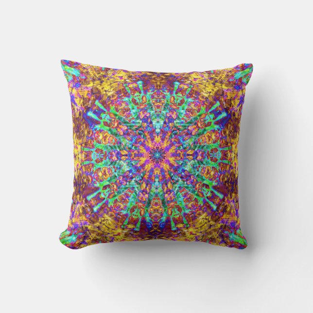 Mandala Psychedelic Trippy Hippie Colour Splash Cushion (Front)