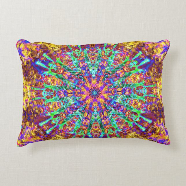 Mandala Psychedelic Trippy Hippie Colour Splash Decorative Cushion (Front)