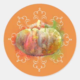 Mandala Pumpkin Watercolor Damask Fall Season Classic Round Sticker