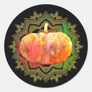 Mandala Pumpkin Watercolor Damask Halloween Classic Round Sticker