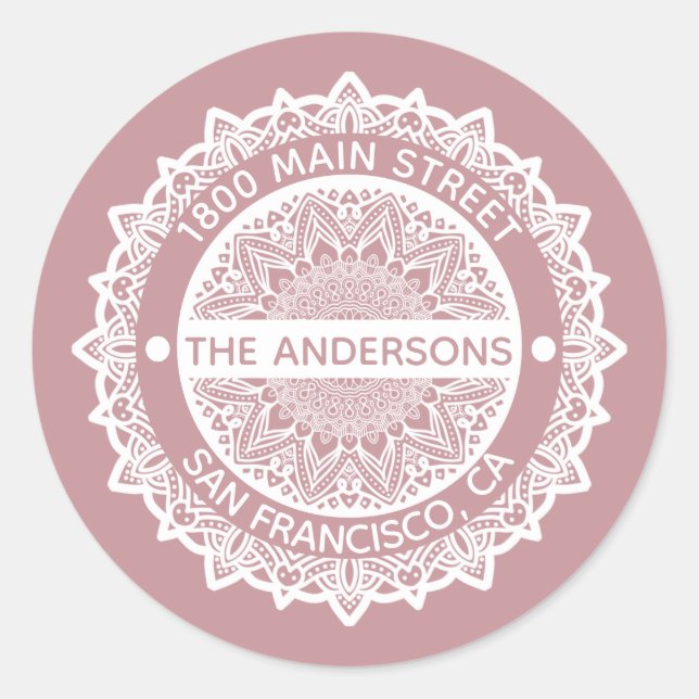 Mandala Purple Address Label Round Sticker (Front)