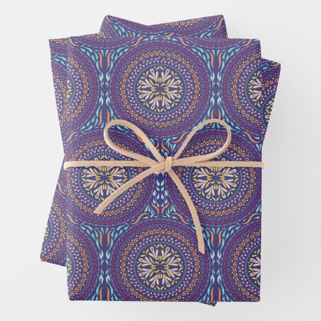 Mandala Purple Design Wrapping Paper Sheet (In situ)