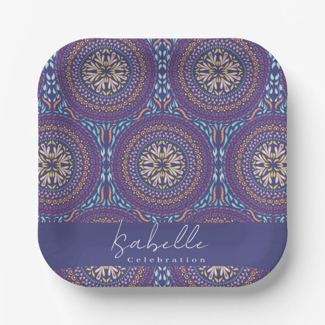 Mandala Purple Paper Plate (Front)