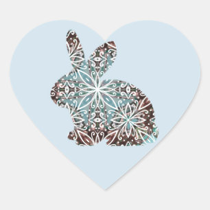Mandala Rabbit Chocolate and Blues Heart Sticker